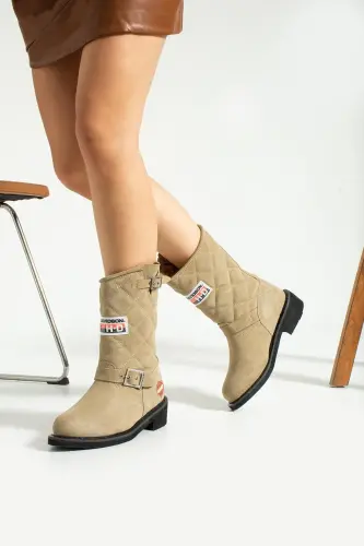 Leather Kadın Bot Bootie MEDİCAL TABAN HAKIKI DERI ENÇOK TERCİH EDİLEN MODELLER-LACONİA (BEJ) KISA - 5