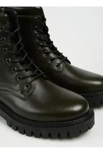 Leather Khaki Men's Boots PREMIUM CASUAL CHUNKY LTH BOOT - 5