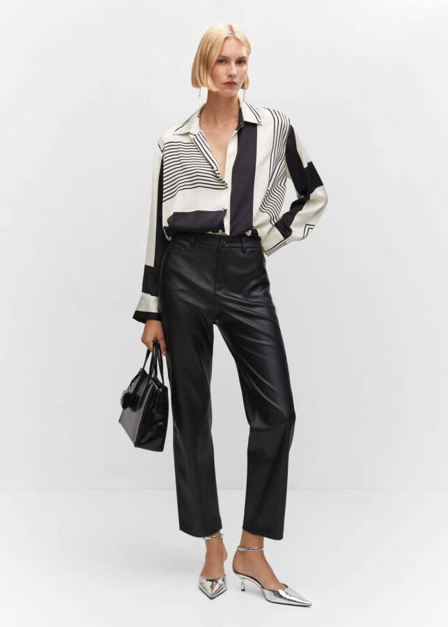 Leather-look straight leg trousers - 16