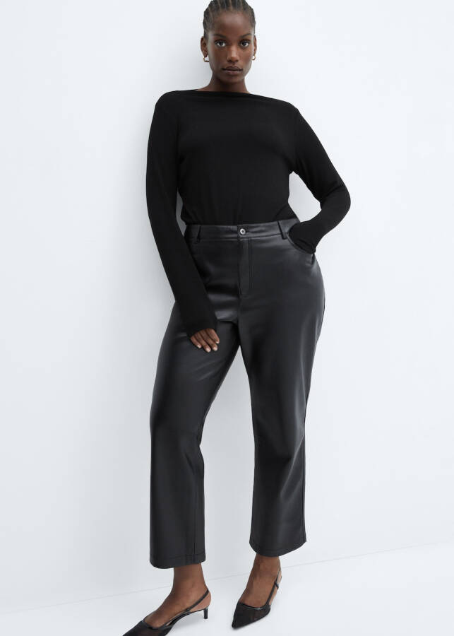 Leather-look straight leg trousers - 1