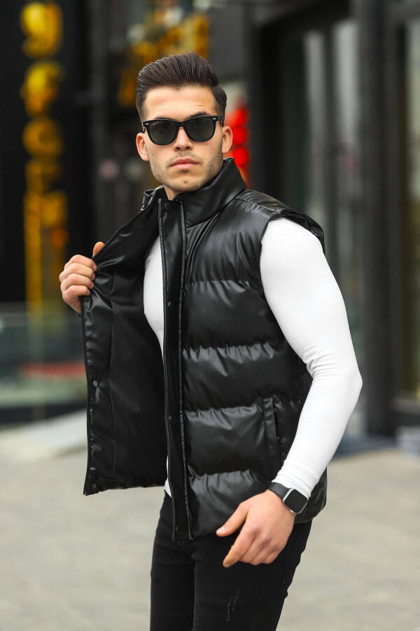 Leather Men's Black Padded Vest - 1
