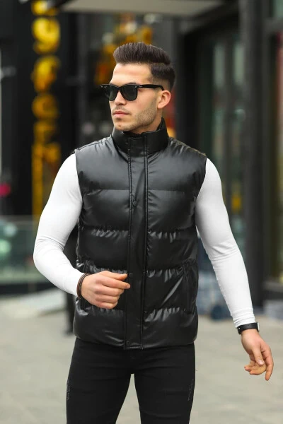Leather Men's Black Padded Vest - BOYMEN (1)