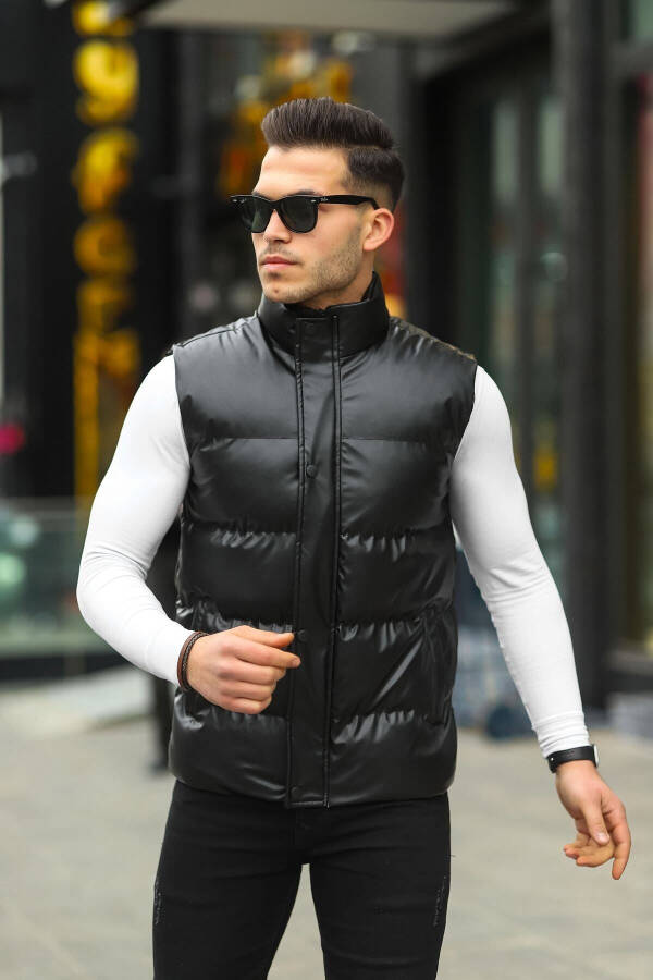 Leather Men's Black Padded Vest - 2