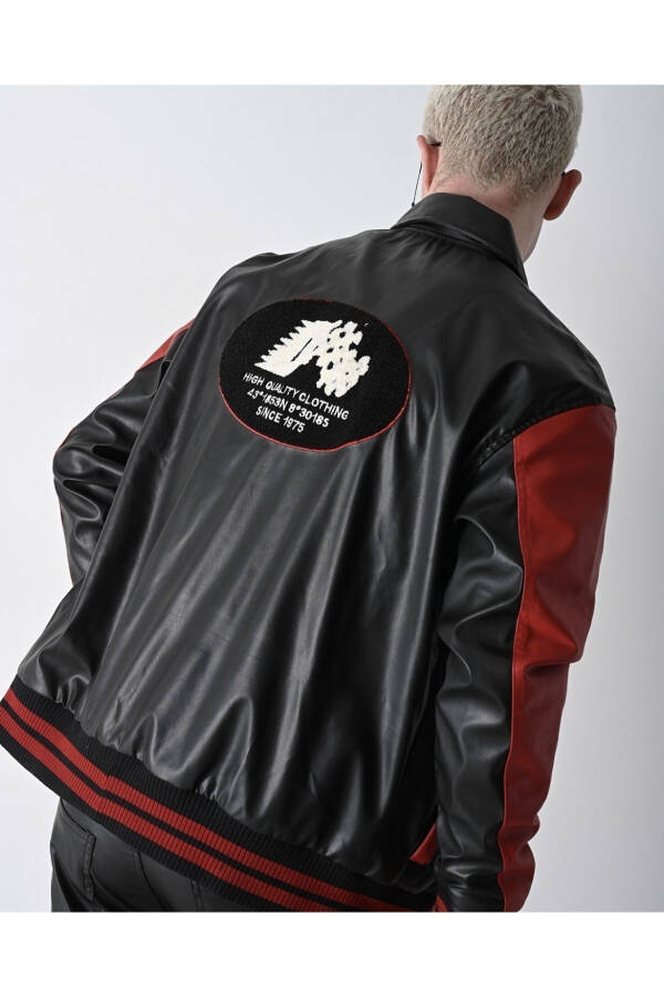 Leather Oversize Unisex College Jacket - 12