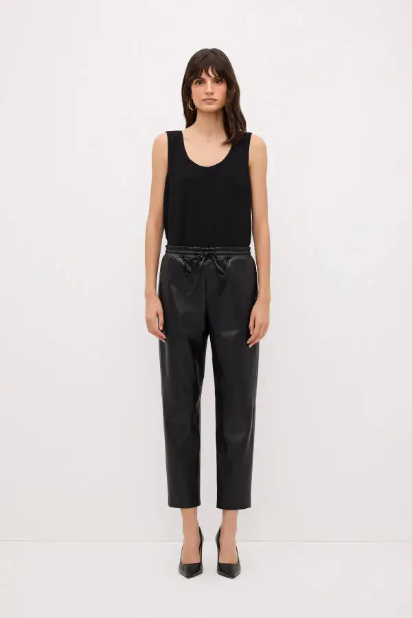 Leather Pants with Elastic Waistband - 4