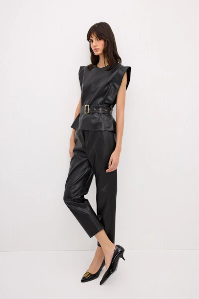 Leather Pants with Elastic Waistband - 5