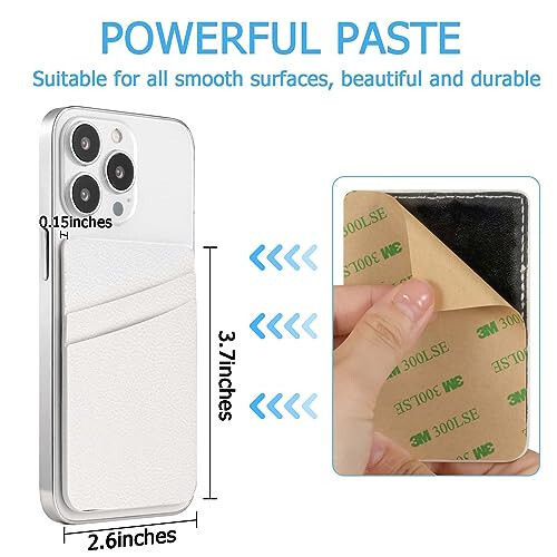 Leather Phone Card Holder Phone Wallet, Stick Back Phone Wallet Sticker Stylish Phone Case Credit Card Holder, Suitable for iPhone, Samsung, Android and Most Smart Phones. White - 3