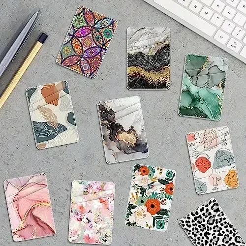 Leather Phone Wallet Stick on ，Card Holder for Phone Case，Credit Card Back Paste Wallet，Suitable for iPhone, Samsung, Android and Most Smart Phones，Dark Grey Marble - 6