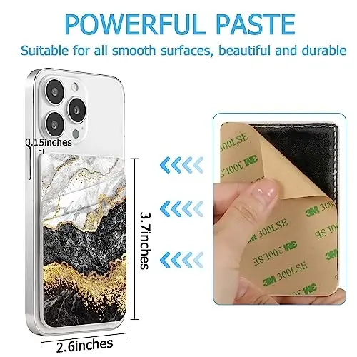 Leather Phone Wallet Stick on ，Card Holder for Phone Case，Credit Card Back Paste Wallet，Suitable for iPhone, Samsung, Android and Most Smart Phones，Dark Grey Marble - 3