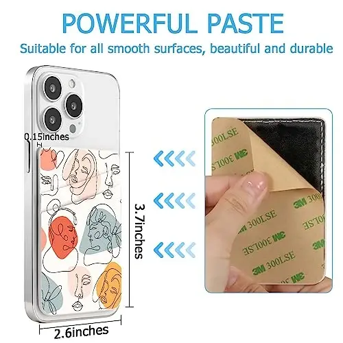 Leather Phone Wallet Stick on ，card holder for phone case，Credit Card Back Paste Wallet，Suitable for iPhone, Samsung, Android and Most Smart Phones，Portrait White - 3