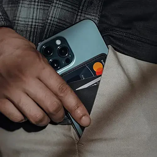 Leather Phone Wallet, Stick On Credit Card Holder for Phone Case - Compatible with iPhone, Samsung, Android & All Cell Phones - 2Pack Black - 7