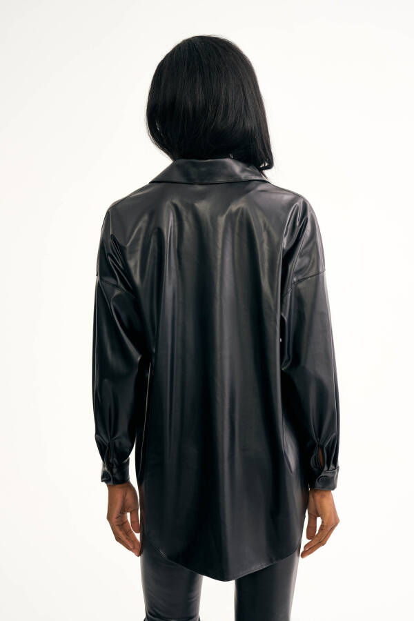 Leather Relaxed Shirt Jacket - Black - 8