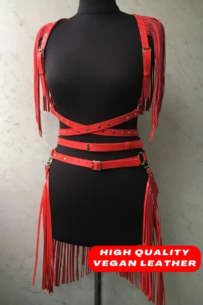 Leather Skirt and Jacket Set with Fringe Detail and Personalized Leather Bag - ANGELS PASSION