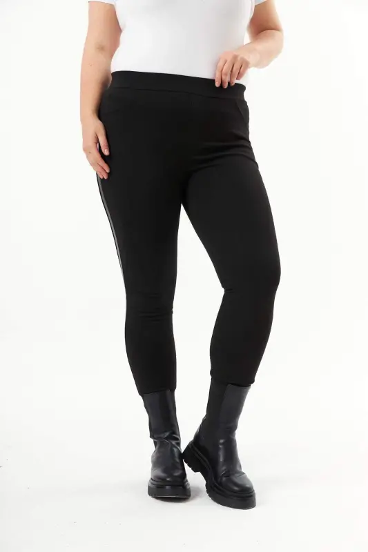Leather Trim Plus Size Black Leggings Pants - 2