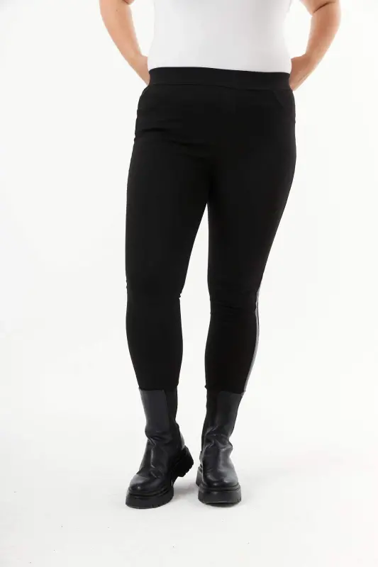 Leather Trim Plus Size Black Leggings Pants - 5