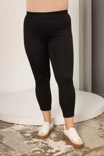 Leather Trim Plus Size Black Leggings Pants - 3