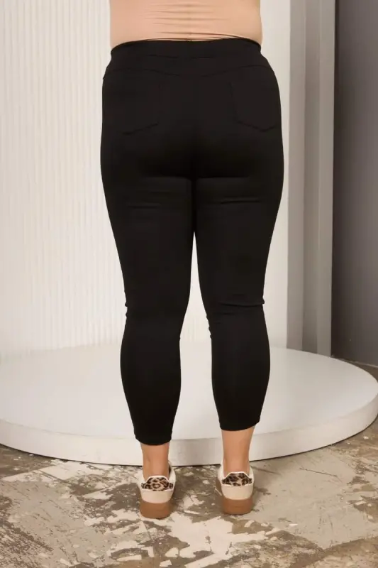 Leather Trim Plus Size Black Leggings Pants - 4