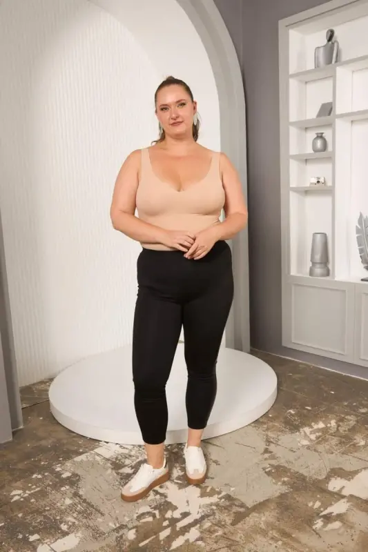 Leather Trim Plus Size Black Leggings Pants - 5