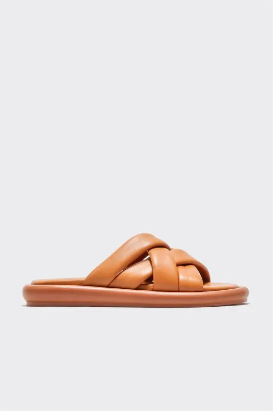 Leather Women's Slippers - Tan - ELLE SHOES