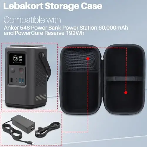 Lebakort Storage Case Anker 548 Power Bank Power Station 60,000mAh va PowerCore Reserve 192Wh bilan mos keladi (faqat qora g'ilof) - 3