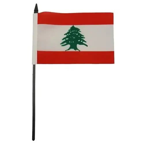 Lebanon Table Flag 4'' x 6'' - Lebanese Desk Flag 15 x 10 cm. - Black plastic stick and base - AZ FLAG - 3