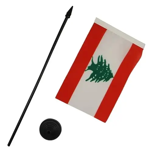 Lebanon Table Flag 4'' x 6'' - Lebanese Desk Flag 15 x 10 cm. - Black plastic stick and base - AZ FLAG - 3