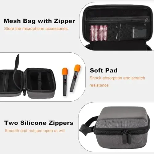 Lebared Wireless Microphone Case Compatible with JBL Wireless Two Microphone System, Handheld Dual Mic Travel Bag for Singing or Karaoke for Receivers, Adapters, AA Batteries-Grey(Box Only) - 5