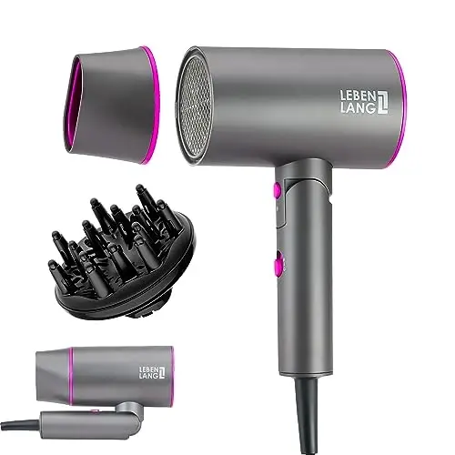 LEBENLANG Ionic Hair Dryer, 1875W - Foldable, Portable, Compact, Mini, Travel, Diffuser, Curly Hair - LEBENLANG (1)