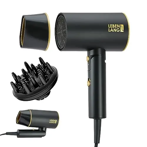 LEBENLANG Ionic Hair Dryer 1875W - Compact, Portable, Lightweight, with Diffuser and Bag for Travel 