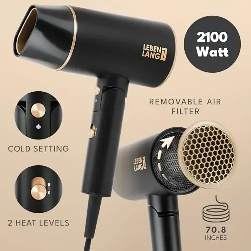 LEBENLANG Ionic Hair Dryer 1875W - Compact, Portable, Lightweight, with Diffuser and Bag for Travel - 5