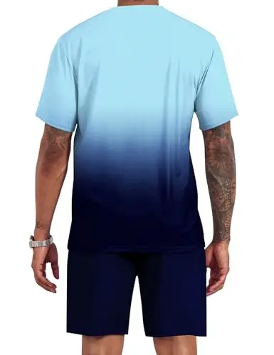 LecGee Men's 2 Piece Short Sleeve Tracksuit Tropical Graphic T Shirt Hawaiian Tee Solid Shorts Set Summer Casual Outfits - 3