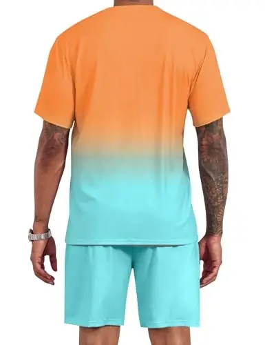 LecGee Men's 2 Piece Short Sleeve Tracksuit Tropical Graphic T Shirt Hawaiian Tee Solid Shorts Set Summer Casual Outfits - 3