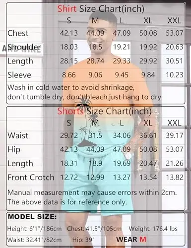 LecGee Men's 2 Piece Short Sleeve Tracksuit Tropical Graphic T Shirt Hawaiian Tee Solid Shorts Set Summer Casual Outfits - 6