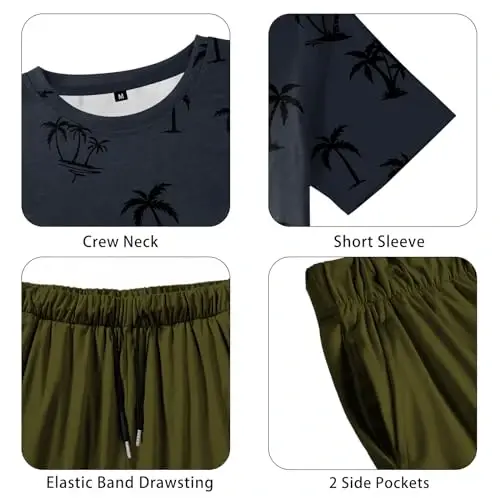 LecGee Men's 2 Piece Short Sleeve Tracksuit Tropical Graphic T Shirt Hawaiian Tee Solid Shorts Set Summer Casual Outfits - 5