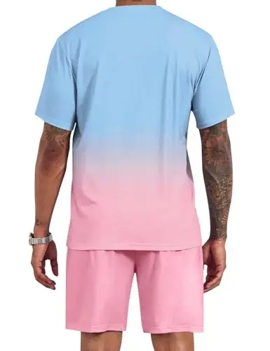 LecGee Men's 2 Piece Short Sleeve Tracksuit Tropical Graphic T Shirt Hawaiian Tee Solid Shorts Set Summer Casual Outfits - 3