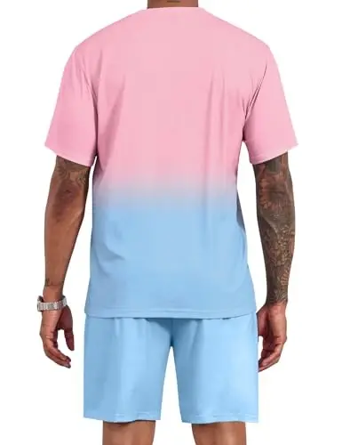 LecGee Men's 2 Piece Short Sleeve Tracksuit Tropical Graphic T Shirt Hawaiian Tee Solid Shorts Set Summer Casual Outfits - 3