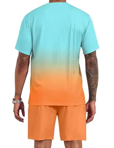 LecGee Men's 2 Piece Short Sleeve Tracksuit Tropical Graphic T Shirt Hawaiian Tee Solid Shorts Set Summer Casual Outfits - 3