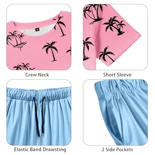 LecGee Men's 2 Piece Short Sleeve Tracksuit Tropical Graphic T Shirt Hawaiian Tee Solid Shorts Set Summer Casual Outfits - 5