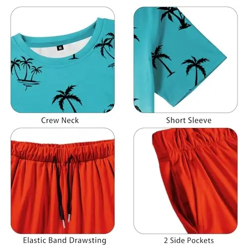LecGee Men's 2 Piece Short Sleeve Tracksuit Tropical Graphic T Shirt Hawaiian Tee Solid Shorts Set Summer Casual Outfits - 5