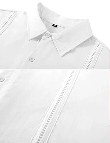 LecGee Linen Sets For Men Button Down Cuban Guayabera Shirt Shorts Set 2 Piece Linen Outfits - 5