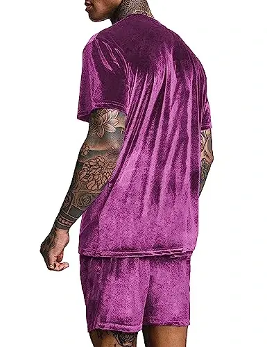 LecGee Men Summer Casual Sets Velour Short Sleeve Crewneck Shirt Pullover Elastic Waist Shorts 2 Piece Outfits Tracksuit - 2