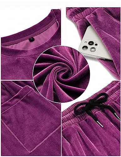 LecGee Men Summer Casual Sets Velour Short Sleeve Crewneck Shirt Pullover Elastic Waist Shorts 2 Piece Outfits Tracksuit - 4