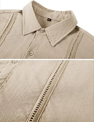 LecGee Linen Sets For Men Button Down Cuban Guayabera Shirt Shorts Set 2 Piece Linen Outfits - 5