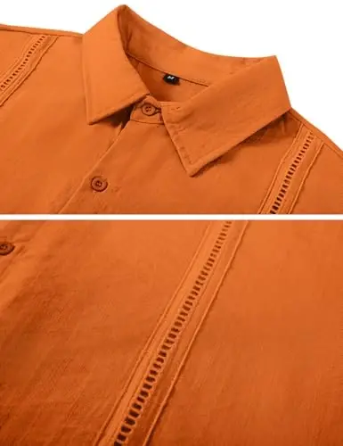LecGee Linen Sets For Men Button Down Cuban Guayabera Shirt Shorts Set 2 Piece Linen Outfits - 5