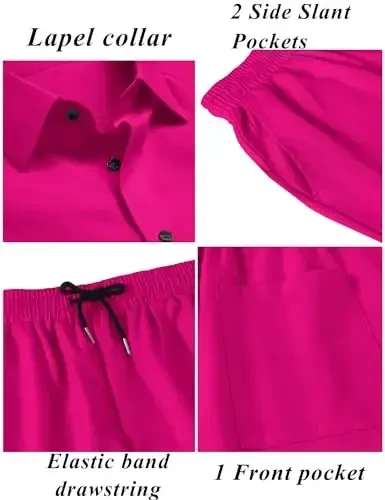 LecGee Men Summer Casual Short Sets Solid Short Sleeve Pocket Button Down Shirt Elastic Shorts 2 Piece Outfits Tracksuit - 5