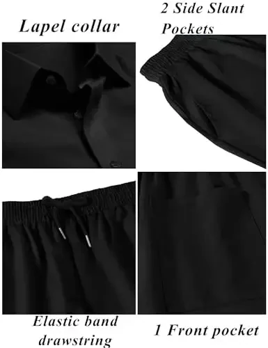 LecGee Men Summer Casual Short Sets Solid Short Sleeve Pocket Button Down Shirt Elastic Shorts 2 Piece Outfits Tracksuit - 5