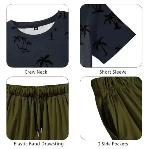 LecGee Men's 2 Piece Short Sleeve Tracksuit Tropical Graphic T Shirt Hawaiian Tee Solid Shorts Set Summer Casual Outfits - 5
