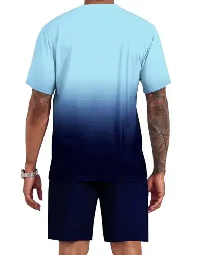 LecGee Men's 2 Piece Short Sleeve Tracksuit Tropical Graphic T Shirt Hawaiian Tee Solid Shorts Set Summer Casual Outfits - 3