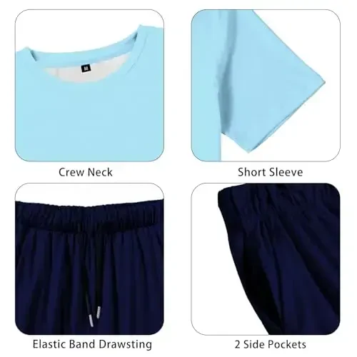 LecGee Men's 2 Piece Short Sleeve Tracksuit Tropical Graphic T Shirt Hawaiian Tee Solid Shorts Set Summer Casual Outfits - 5