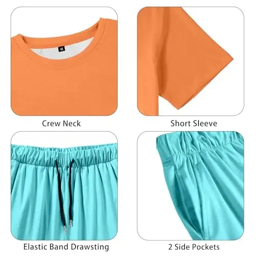 LecGee Men's 2 Piece Short Sleeve Tracksuit Tropical Graphic T Shirt Hawaiian Tee Solid Shorts Set Summer Casual Outfits - 5